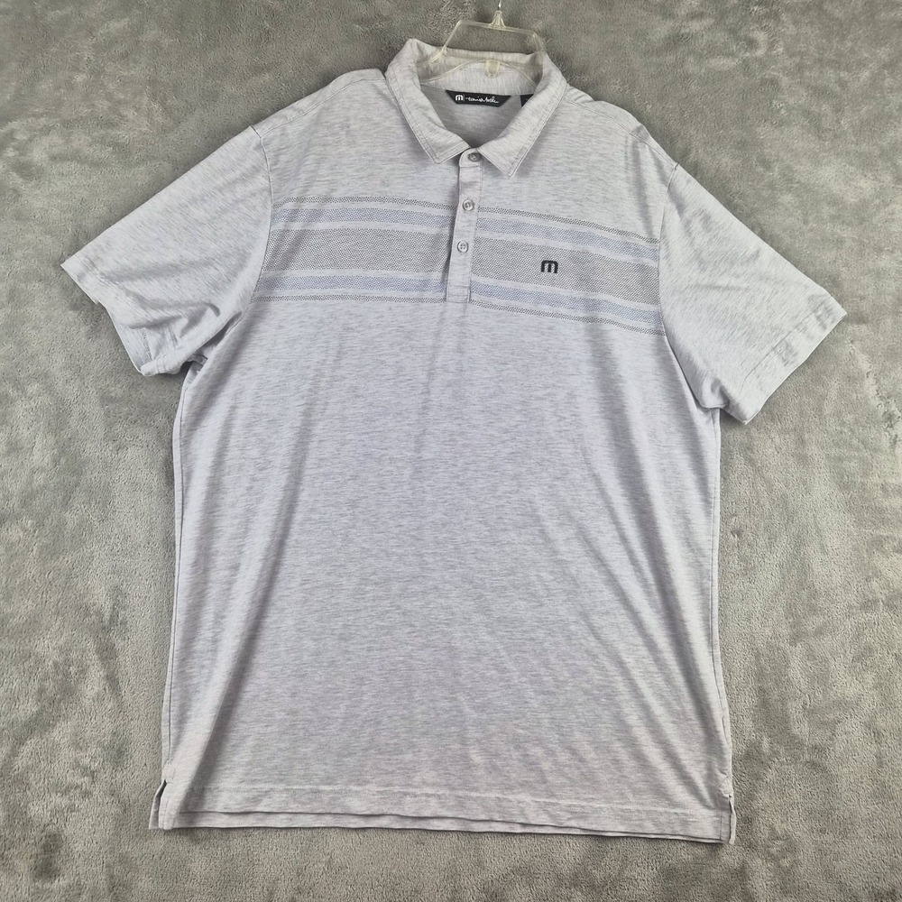 Travis‎ Mathew Golf Polo Shirt Mens XXL Gray Heather Striped Performance Stretch